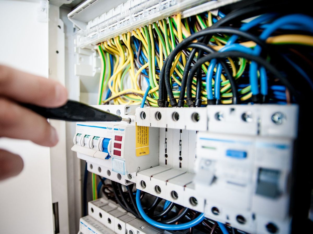 Close-up of neatly wired circuit breakers